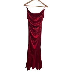 NWT SHEIN Belle Womens Red Satin Dress Size Medium Maxi Elegant Chic Wedding
